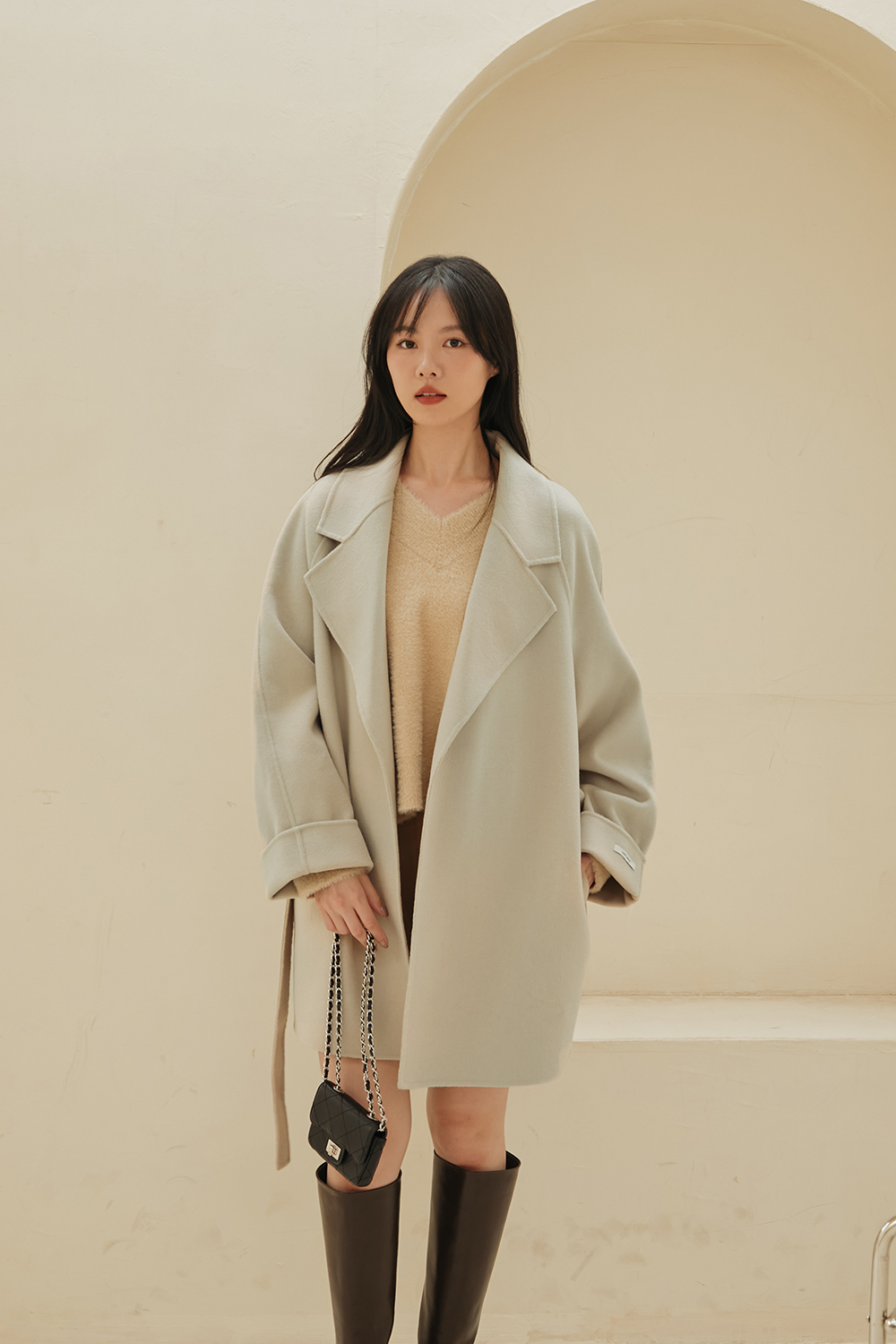 HEALER Made 浪漫邂逅 100%手工羊毛翻領中長版大衣