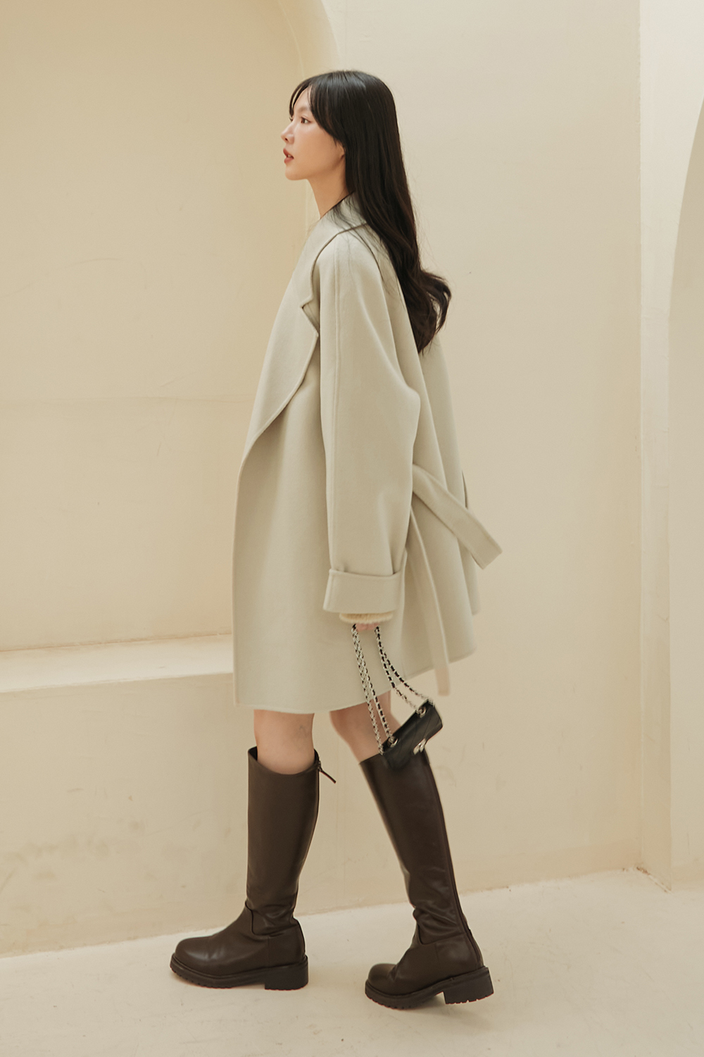 HEALER Made 浪漫邂逅 100%手工羊毛翻領中長版大衣