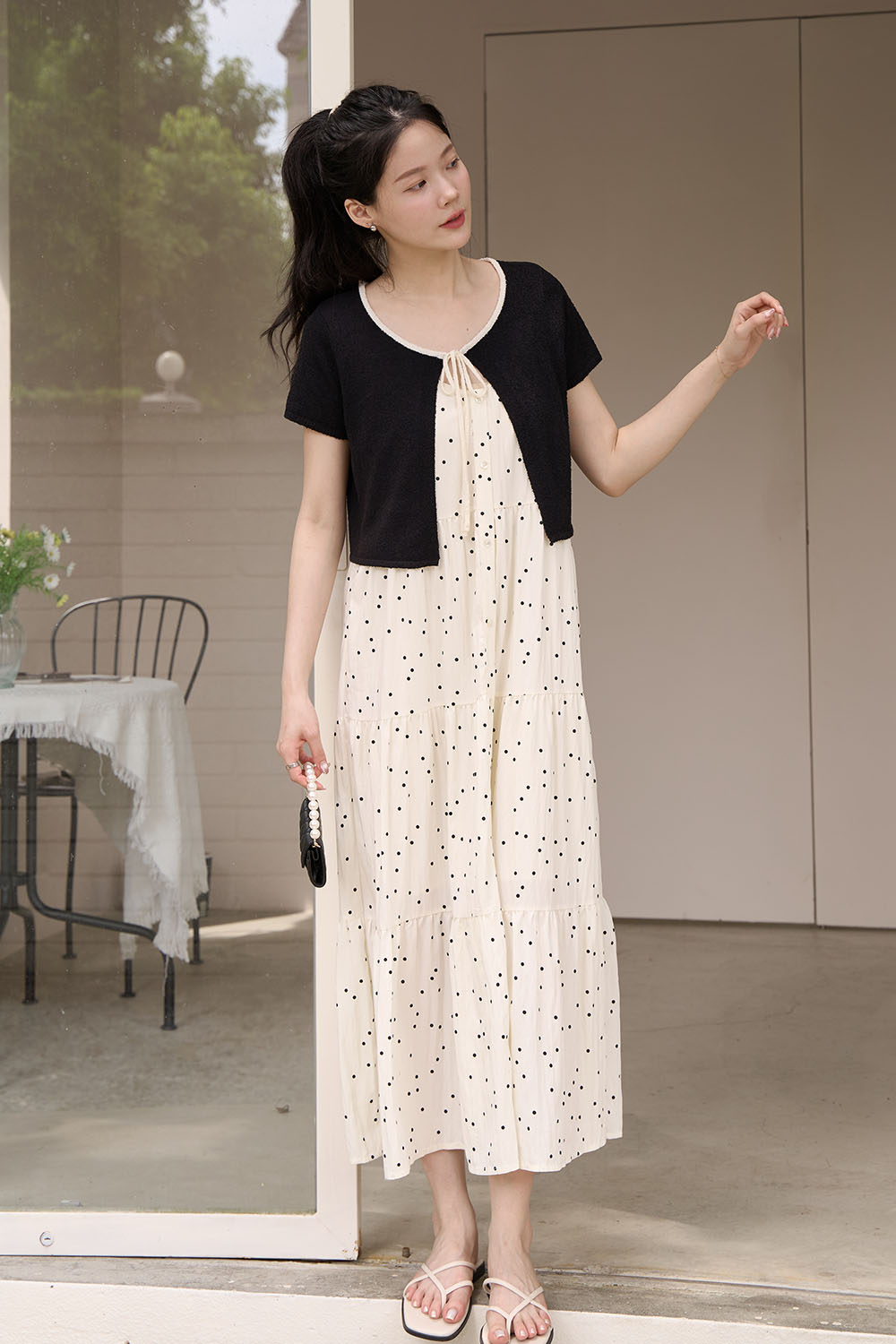 海鹽氣泡水 圓點細肩帶蛋糕長洋裝