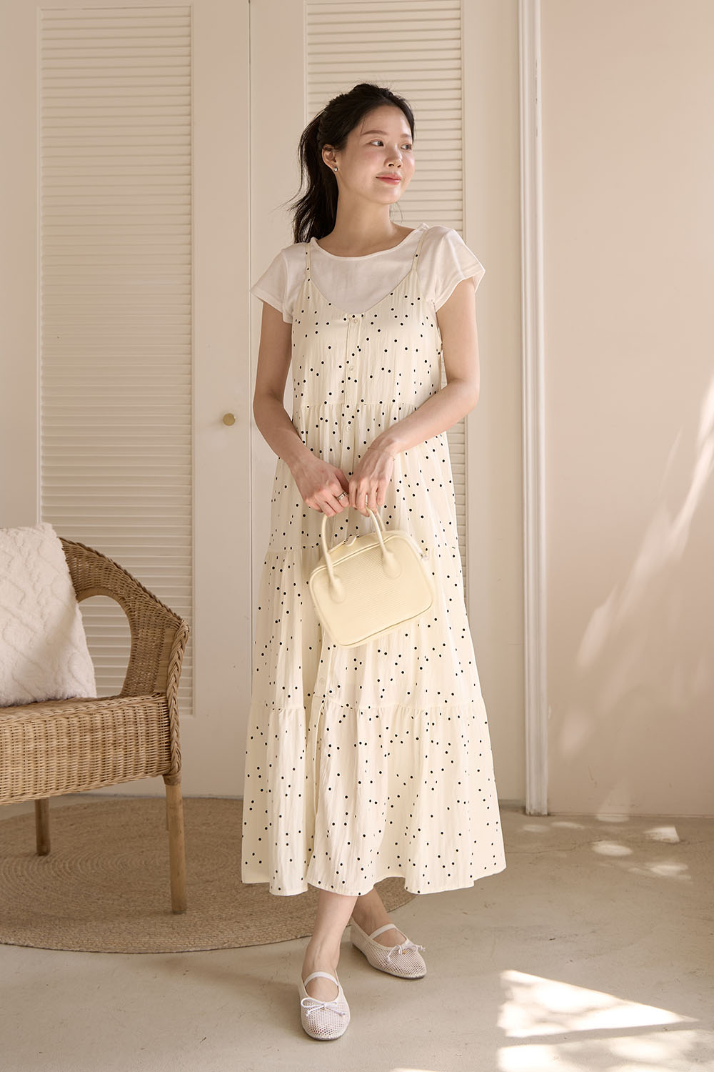 海鹽氣泡水 圓點細肩帶蛋糕長洋裝