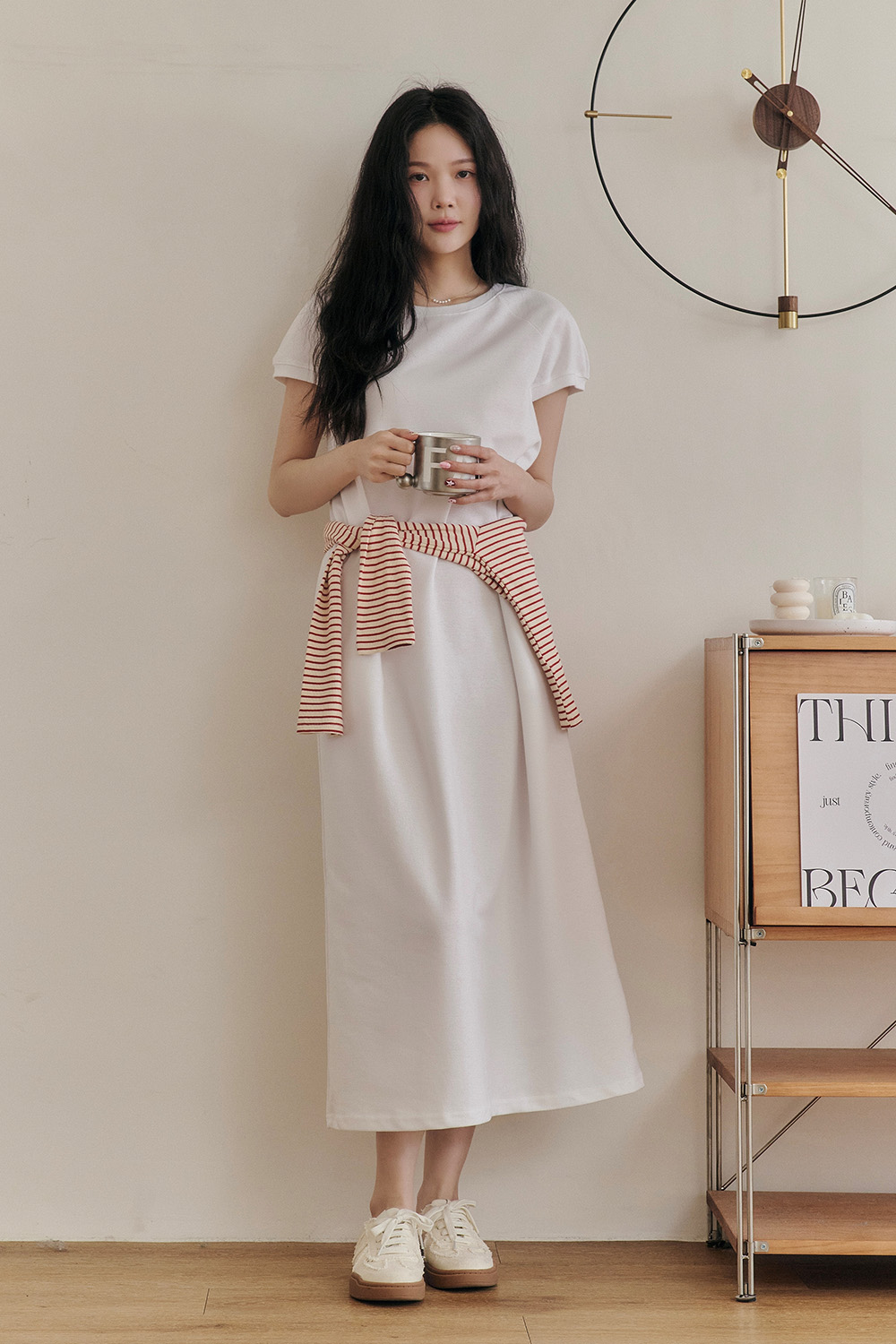 極簡穿搭 小包袖棉質長洋裝