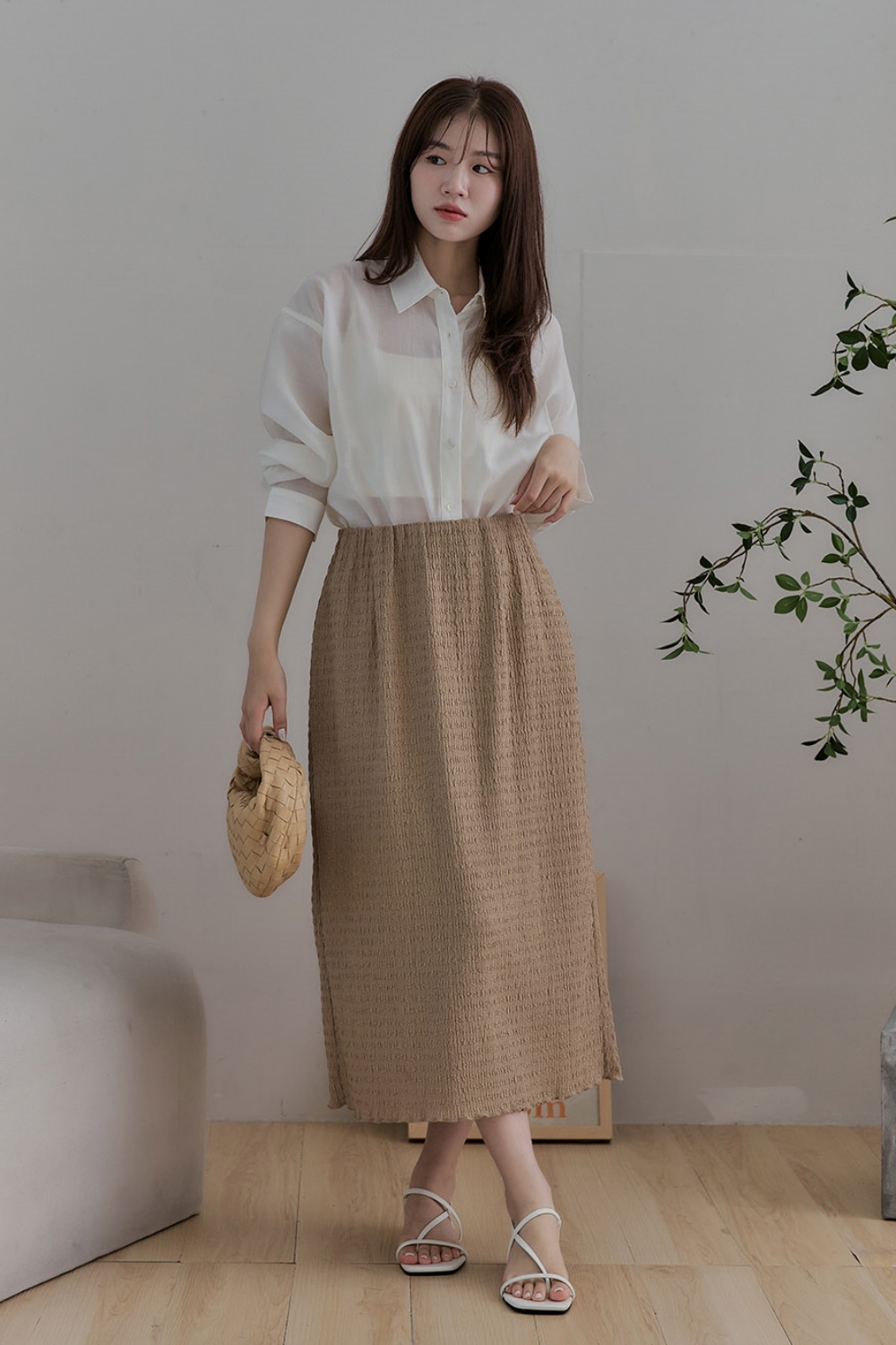 HEALER Made 瑪琪雅朵 皺皺彈性捲邊中長裙