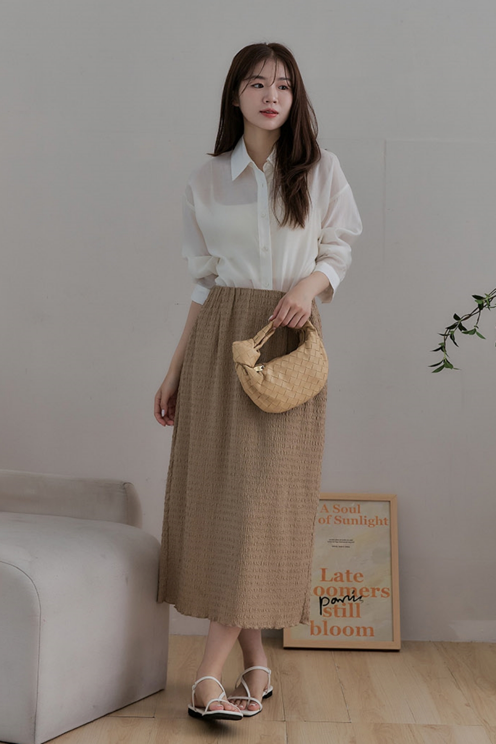 HEALER Made 瑪琪雅朵 皺皺彈性捲邊中長裙