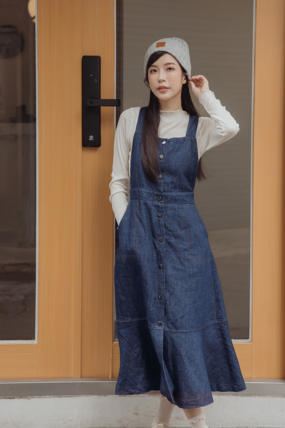 人魚公主 排釦牛仔吊帶魚尾洋裝