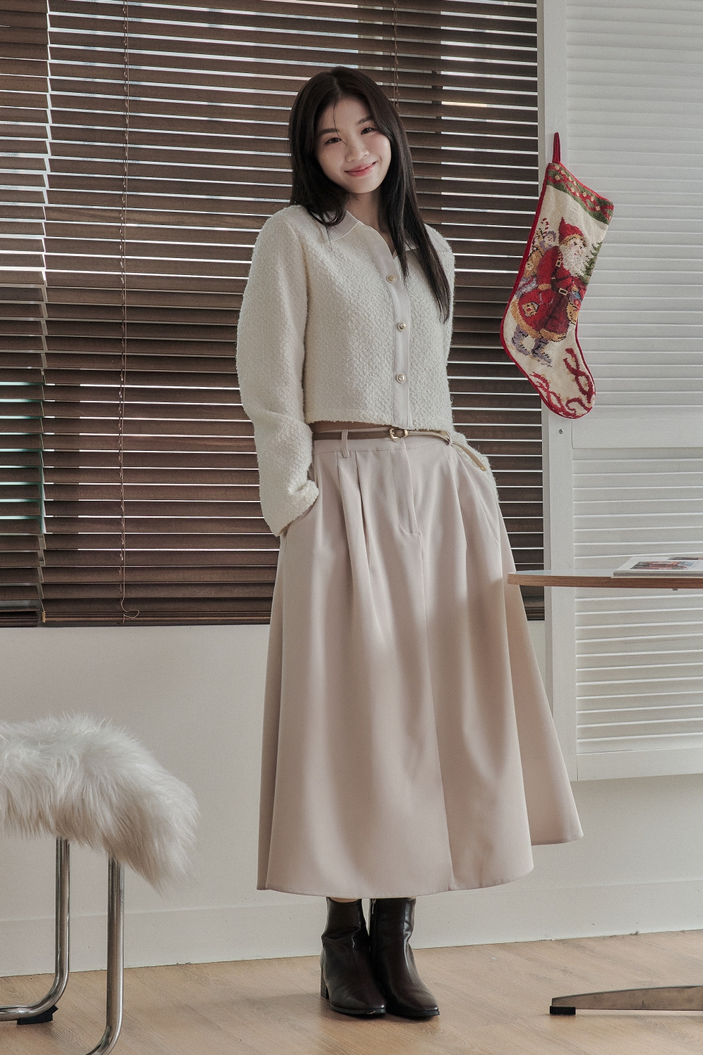 HEALER Made 戀冬圓舞曲 抓摺後鬆緊傘擺中長裙