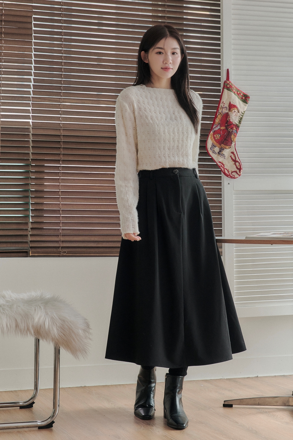 HEALER Made 戀冬圓舞曲 抓摺後鬆緊傘擺中長裙