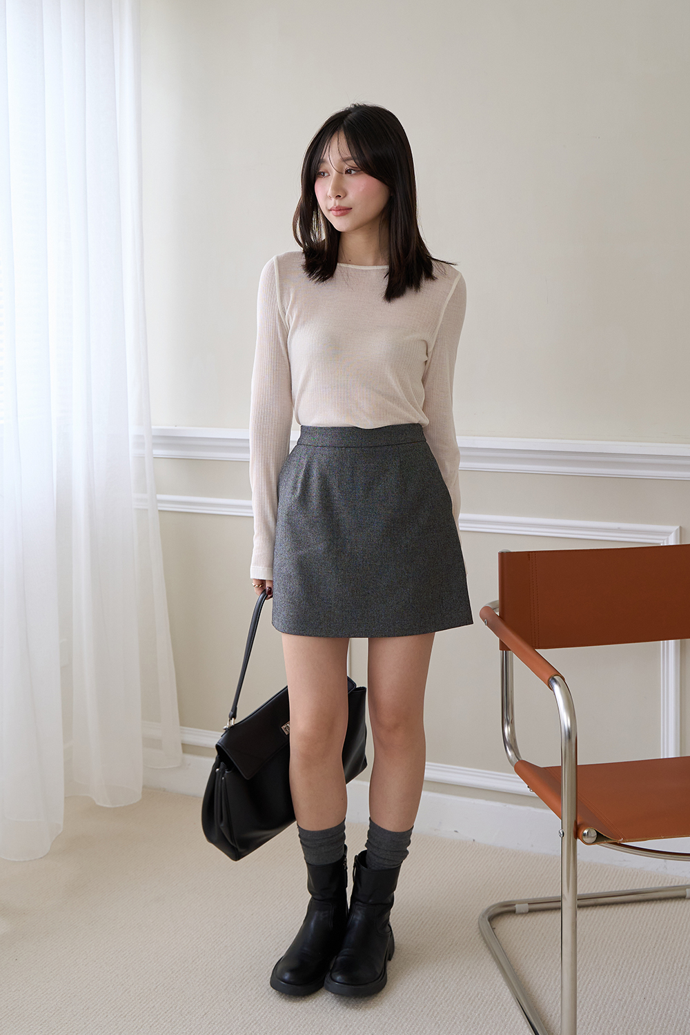 HEALER Made 極簡棉柔衫 薄透後中線圓領上衣