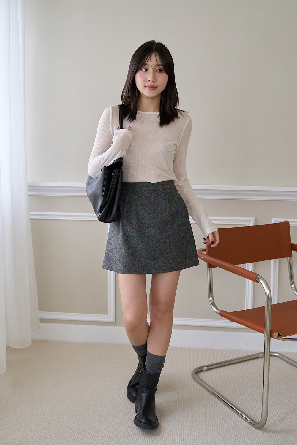 HEALER Made 極簡棉柔衫 薄透後中線圓領上衣