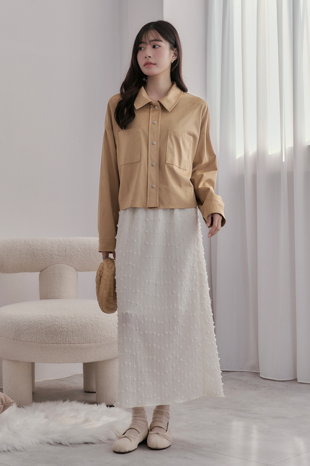 時光旅人 仿麂皮短版襯衫