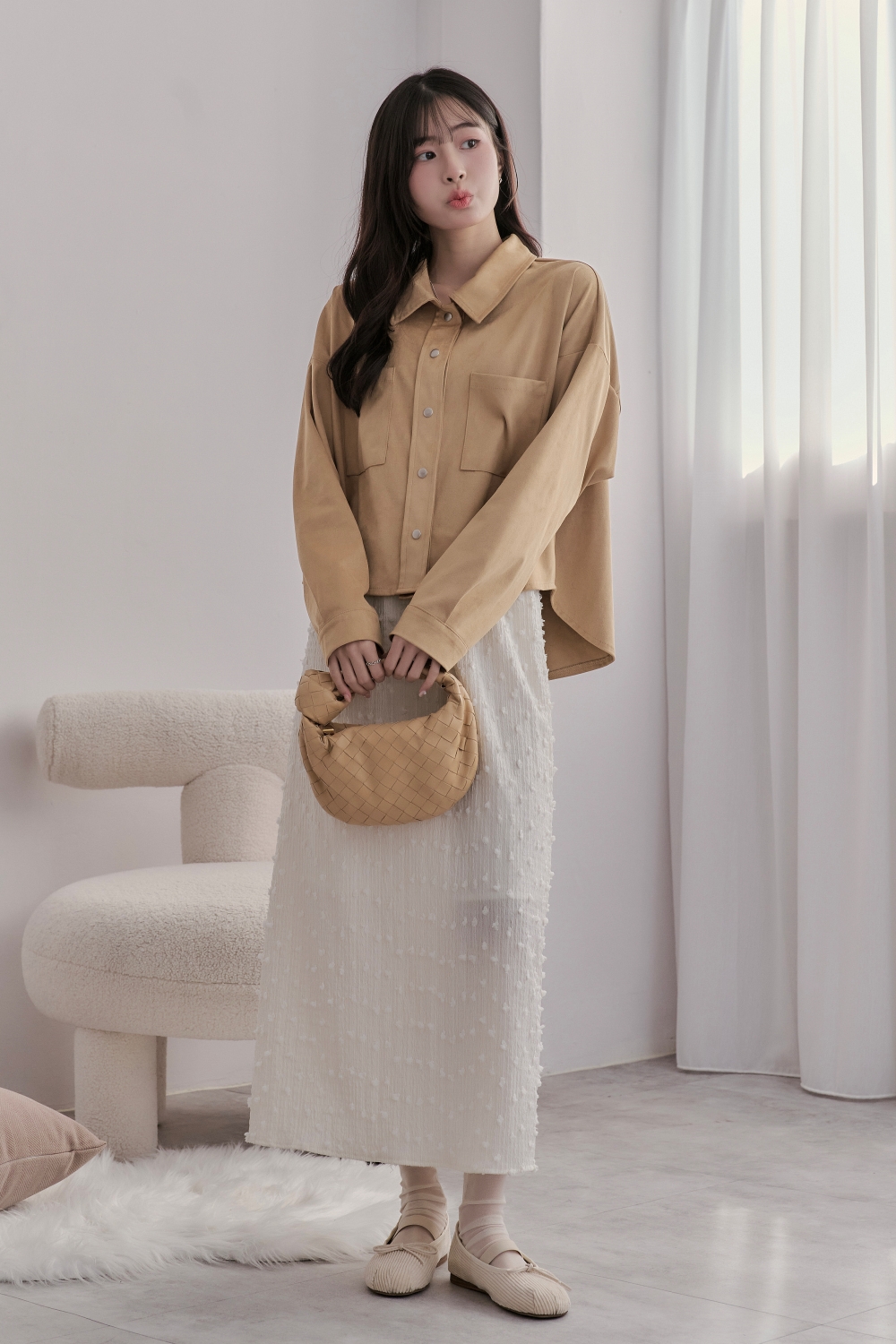 時光旅人 仿麂皮短版襯衫