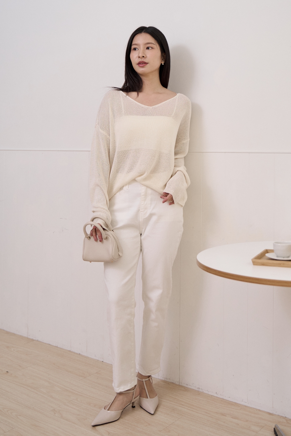 雪松與晚風 V領薄透針織衫