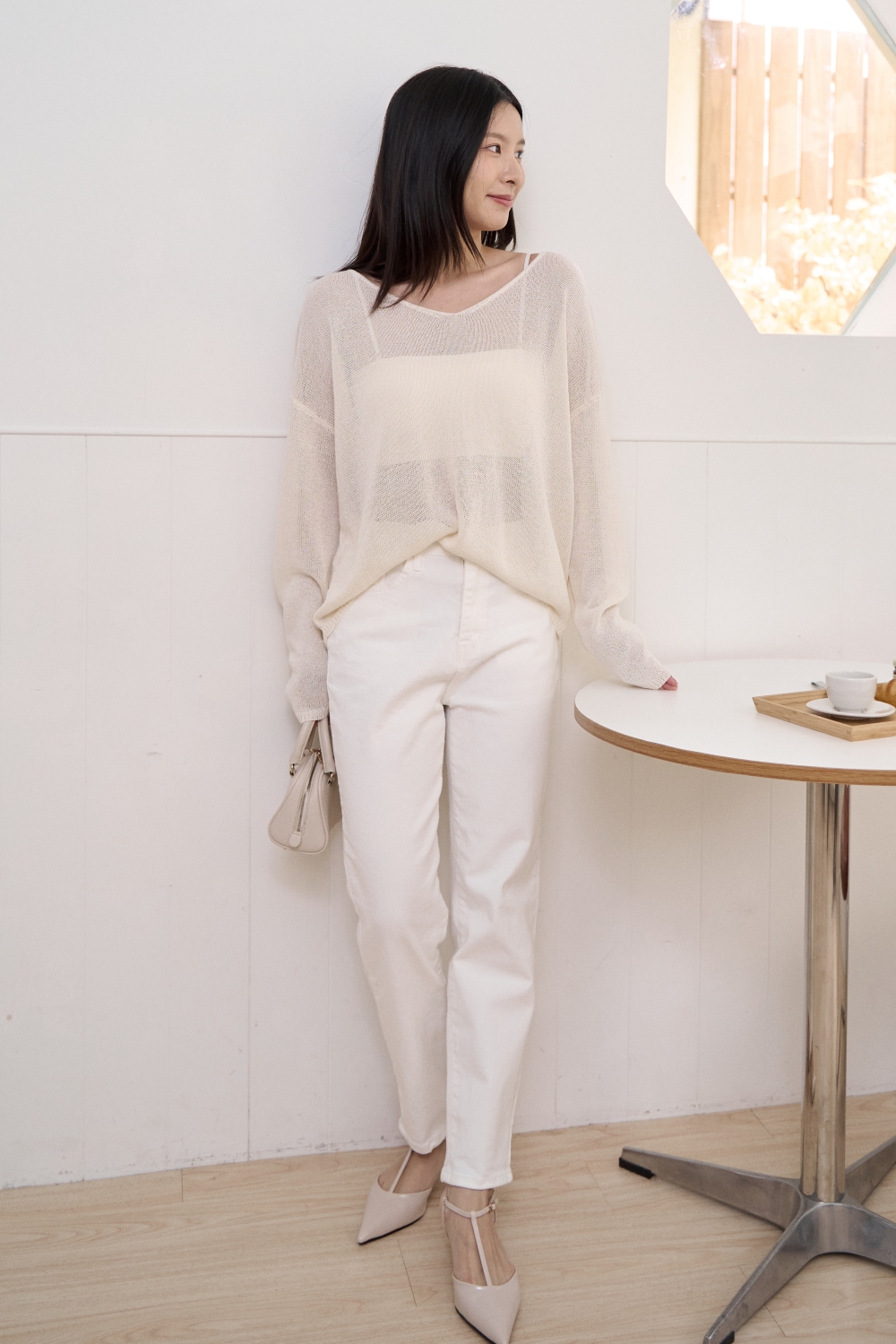 雪松與晚風 V領薄透針織衫