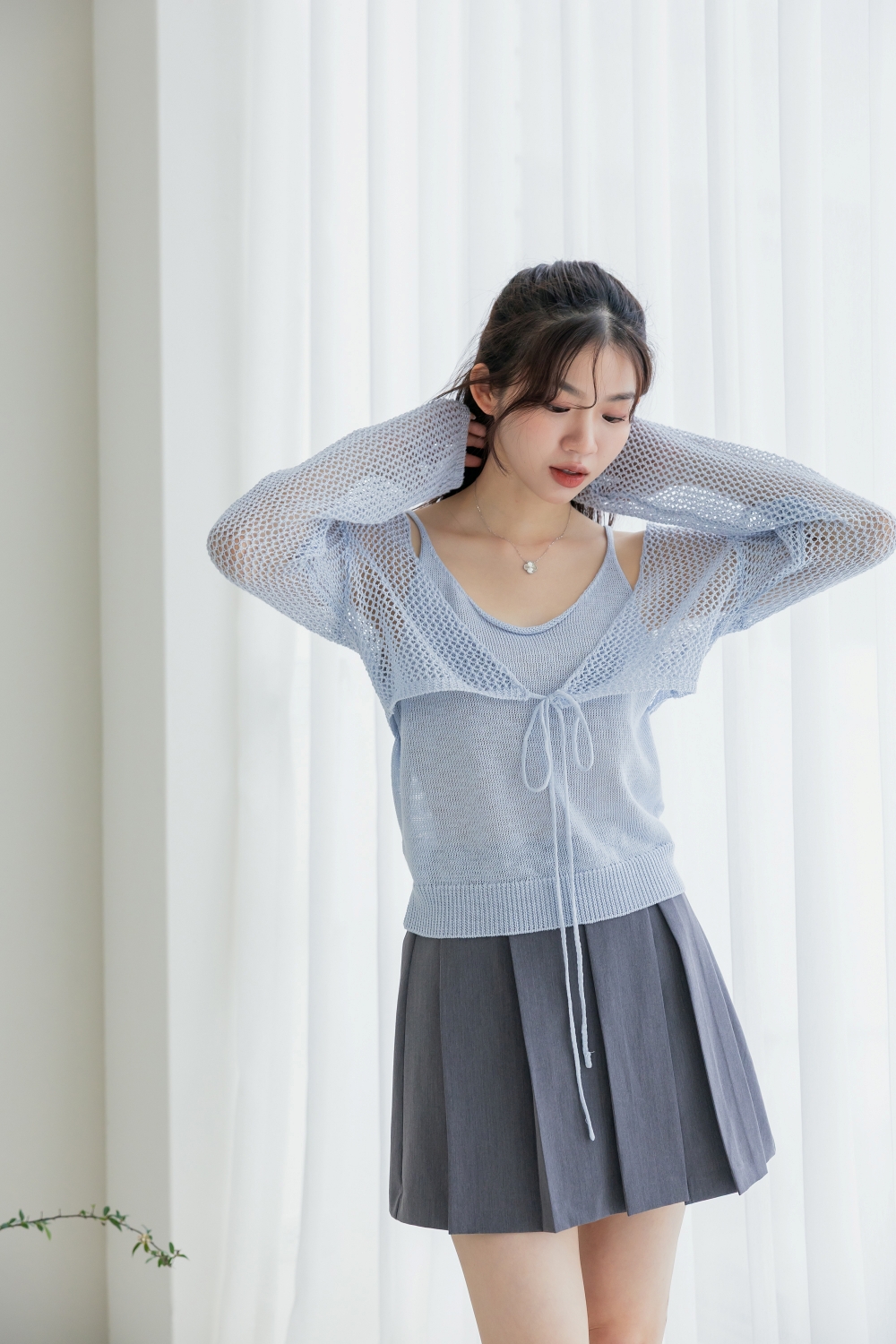 慵懶至上 簍空針織罩衫背心SET