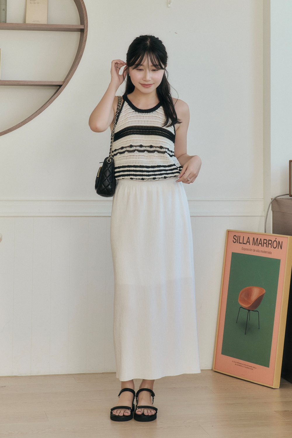 流光之境 細壓褶輕薄中長裙