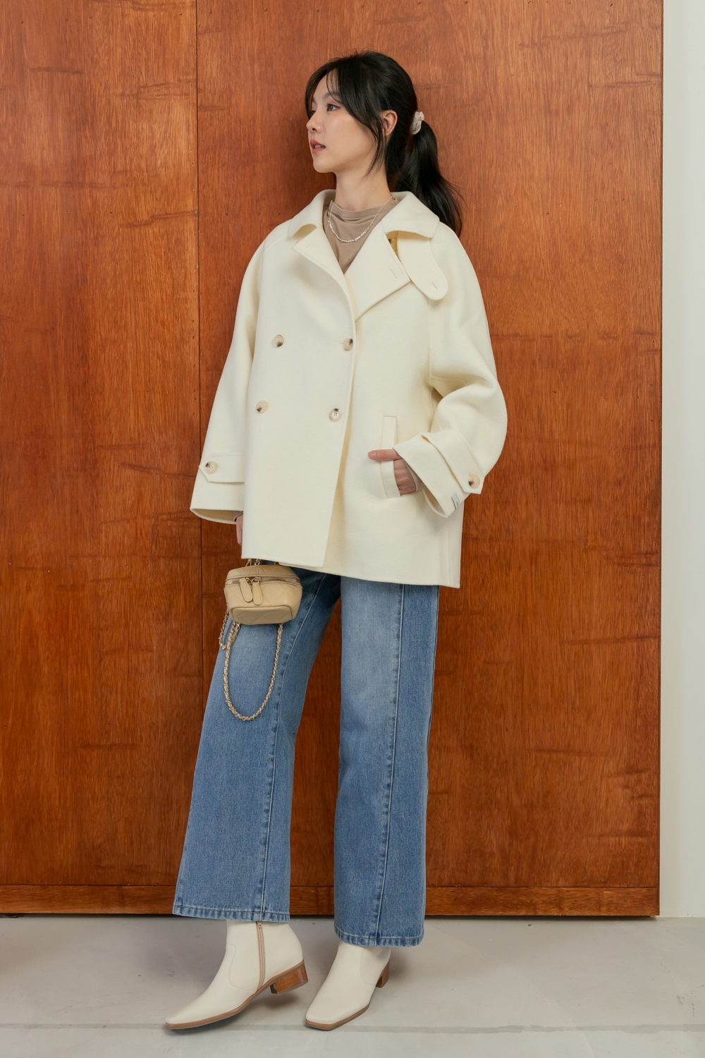 HEALER Made 高級小千金 100%羊毛雙排釦立領斗篷大衣