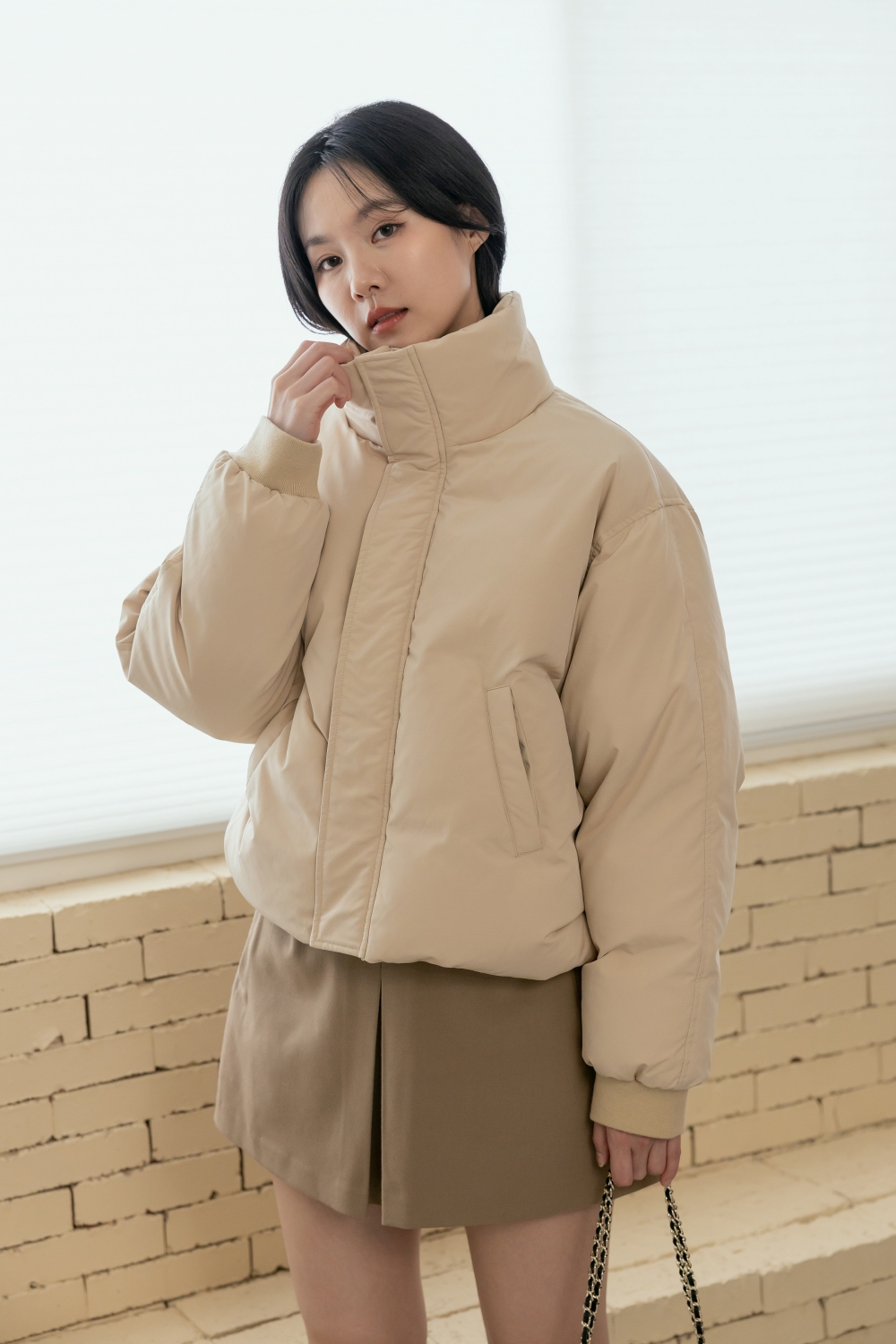 HEALER Made 咖啡棉花糖 可拆式羔羊毛領羽絨外套