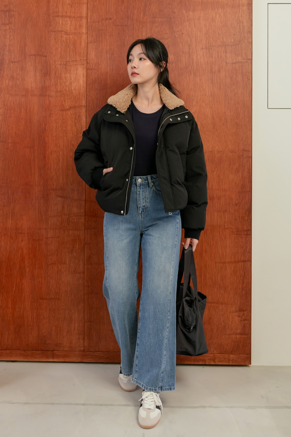 HEALER Made 咖啡棉花糖 可拆式羔羊毛領羽絨外套