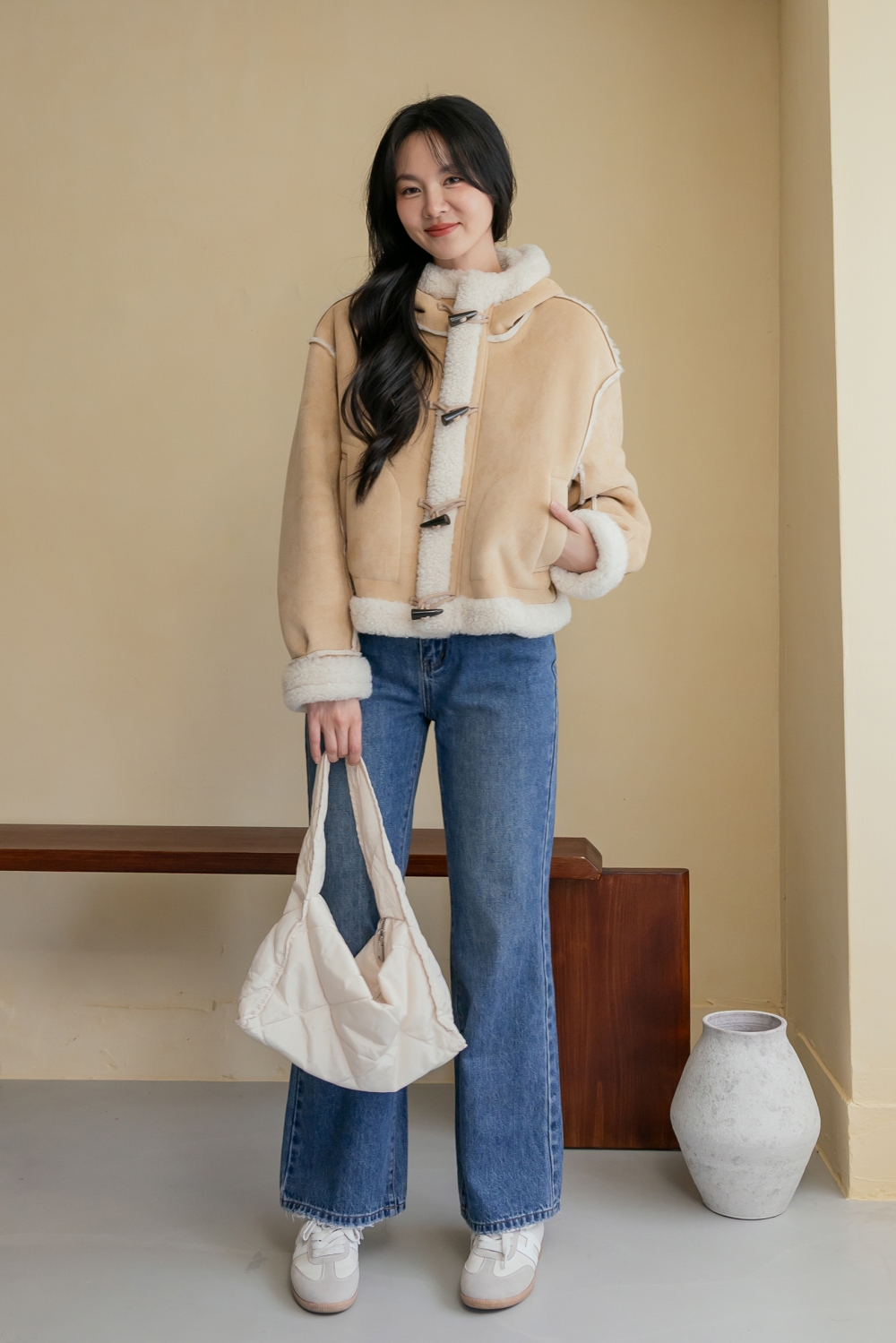 HEALER Made 愛心眼噴發 麂皮羔羊毛牛角釦連帽外套