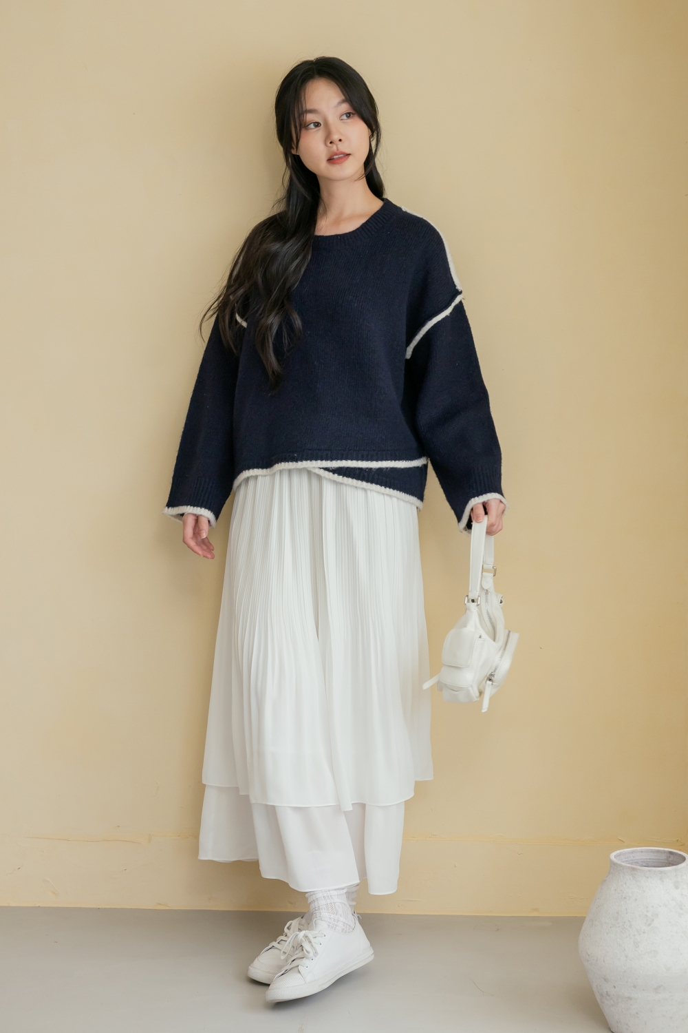 HEALER Made 寵愛女孩 滾邊寬鬆針織毛衣