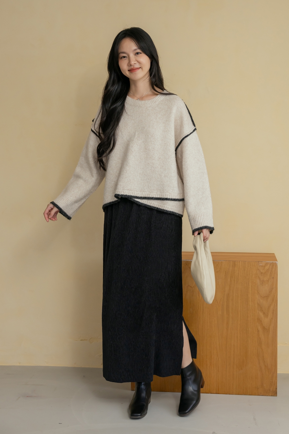 HEALER Made 許願池的少女 絨面紋理側開衩長裙