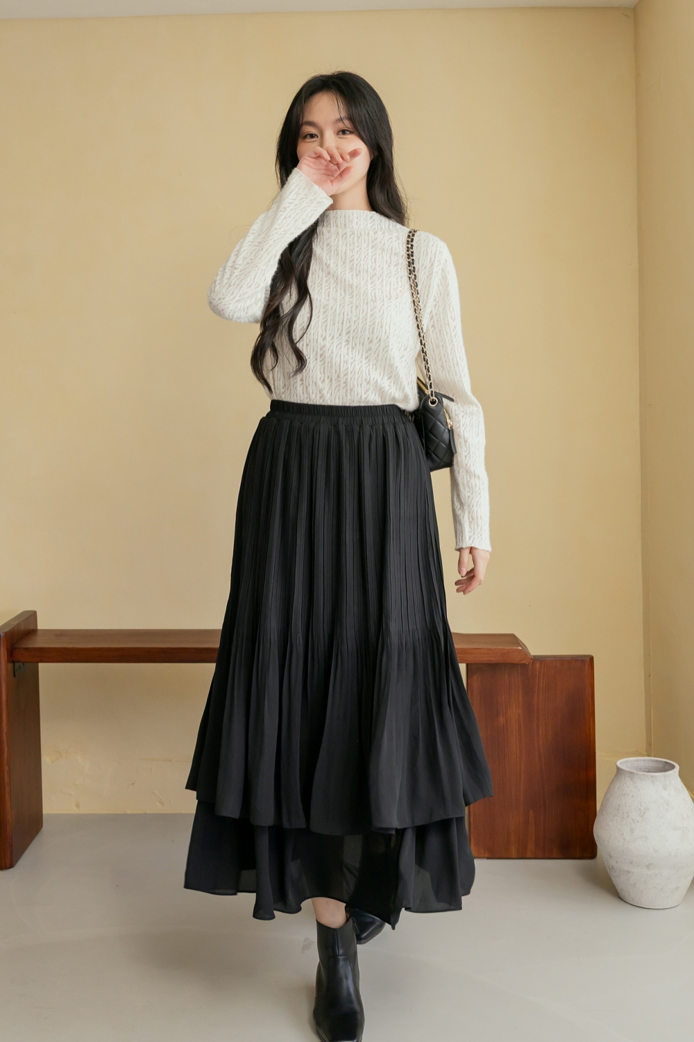 HEALER Made 雙層幸運 雙層細褶雪紡長裙