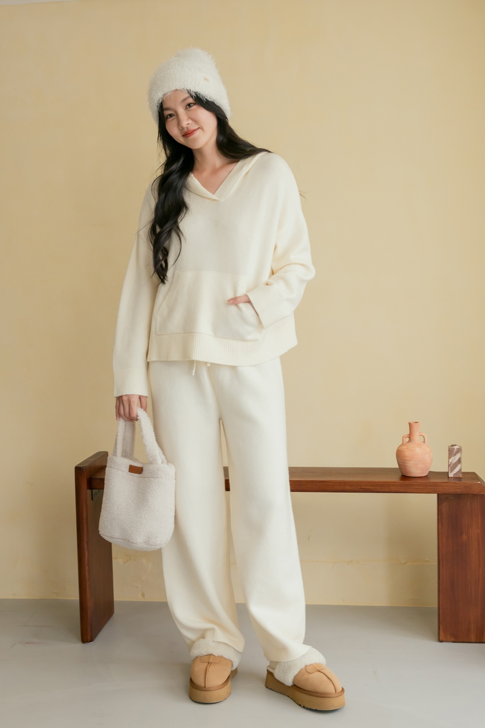 HEALER Made 懶人搭機 超親膚連帽長褲針織套裝