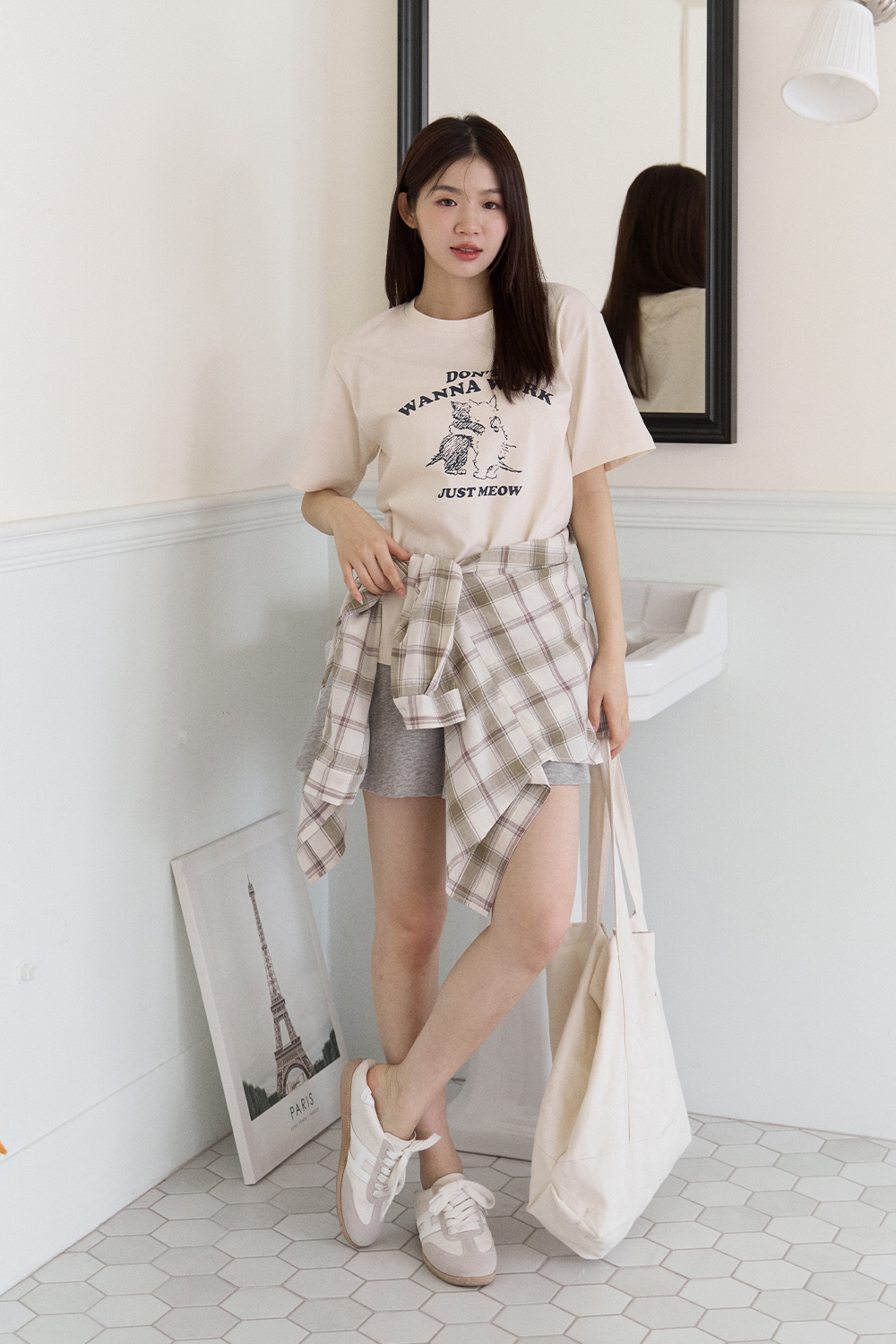 不想上班 小貓印花短T