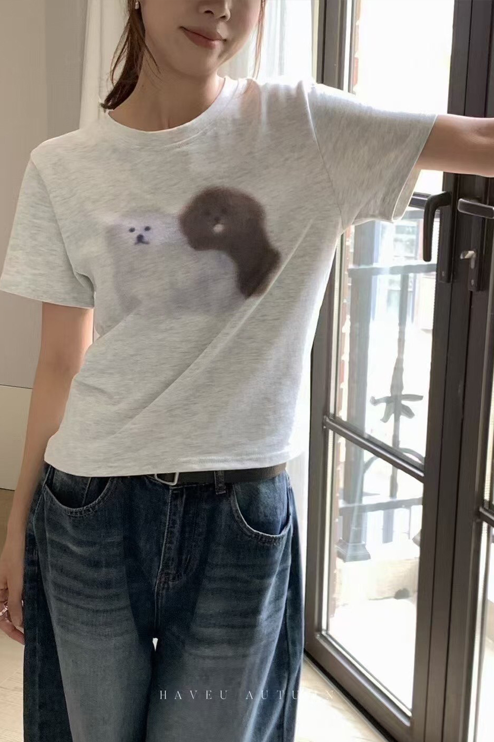 泡芙狗狗 俏皮印花短T