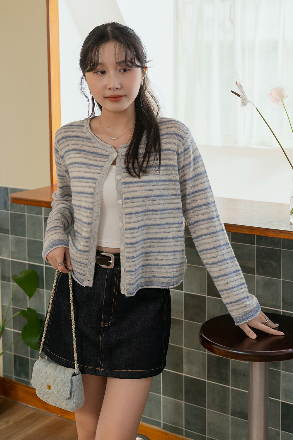 溫暖擁抱 撞色條紋針織外套