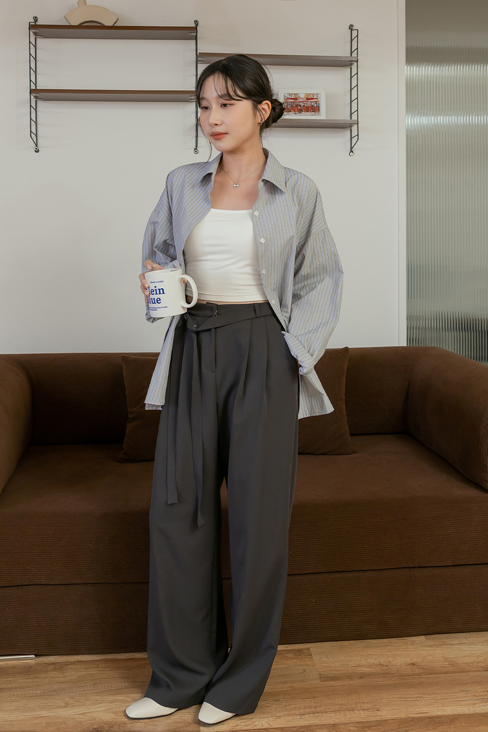 一秒好比例 綁帶西裝寬褲