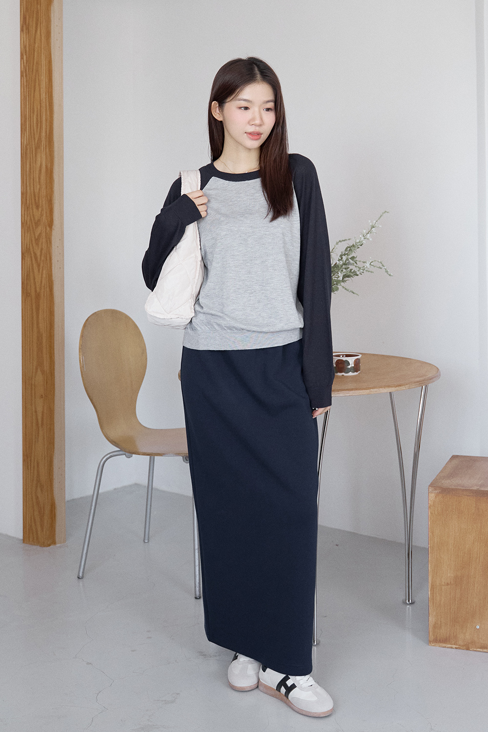 藍莓優格 拼色長袖薄針織衫