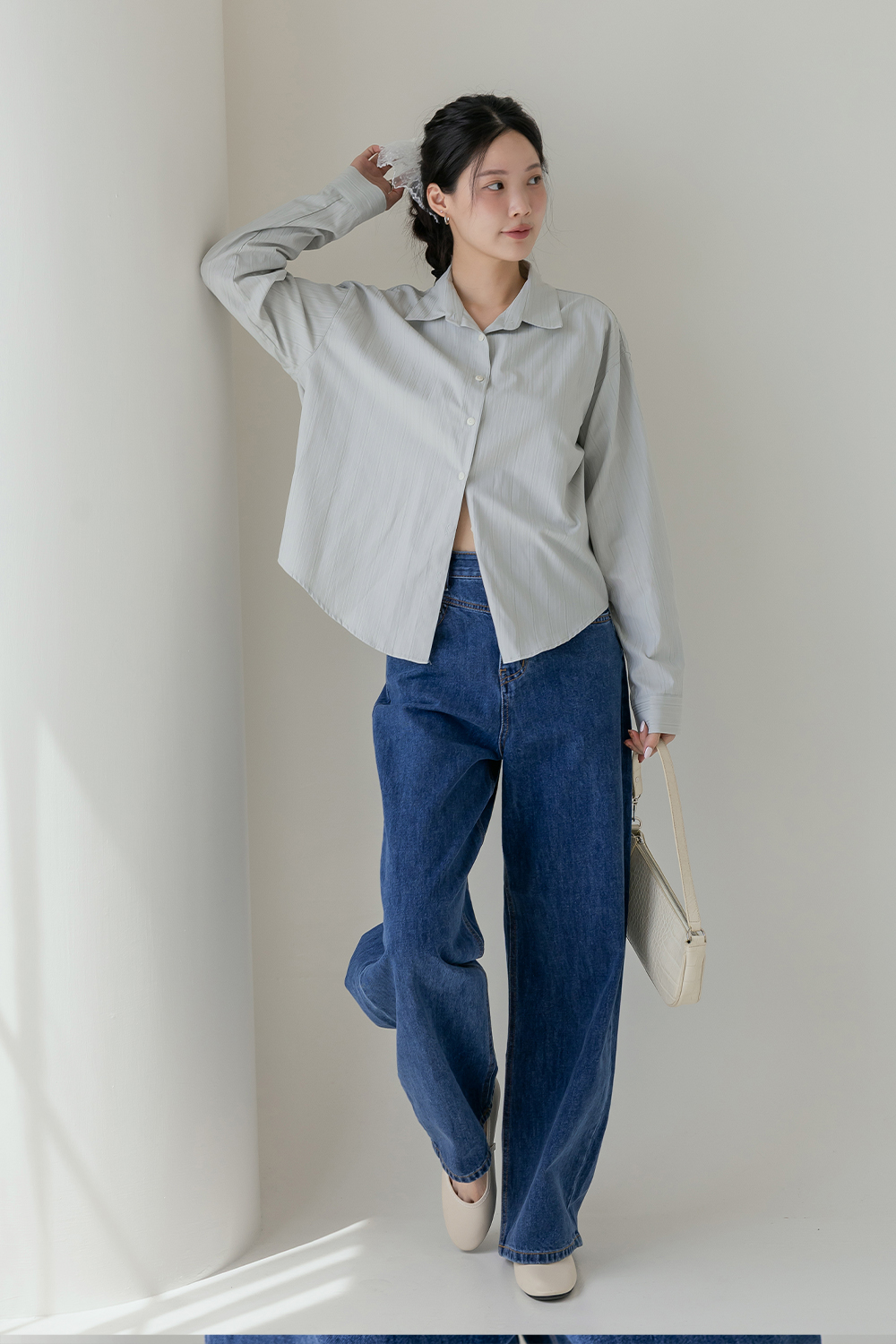 完全不透 質感直紋襯衫