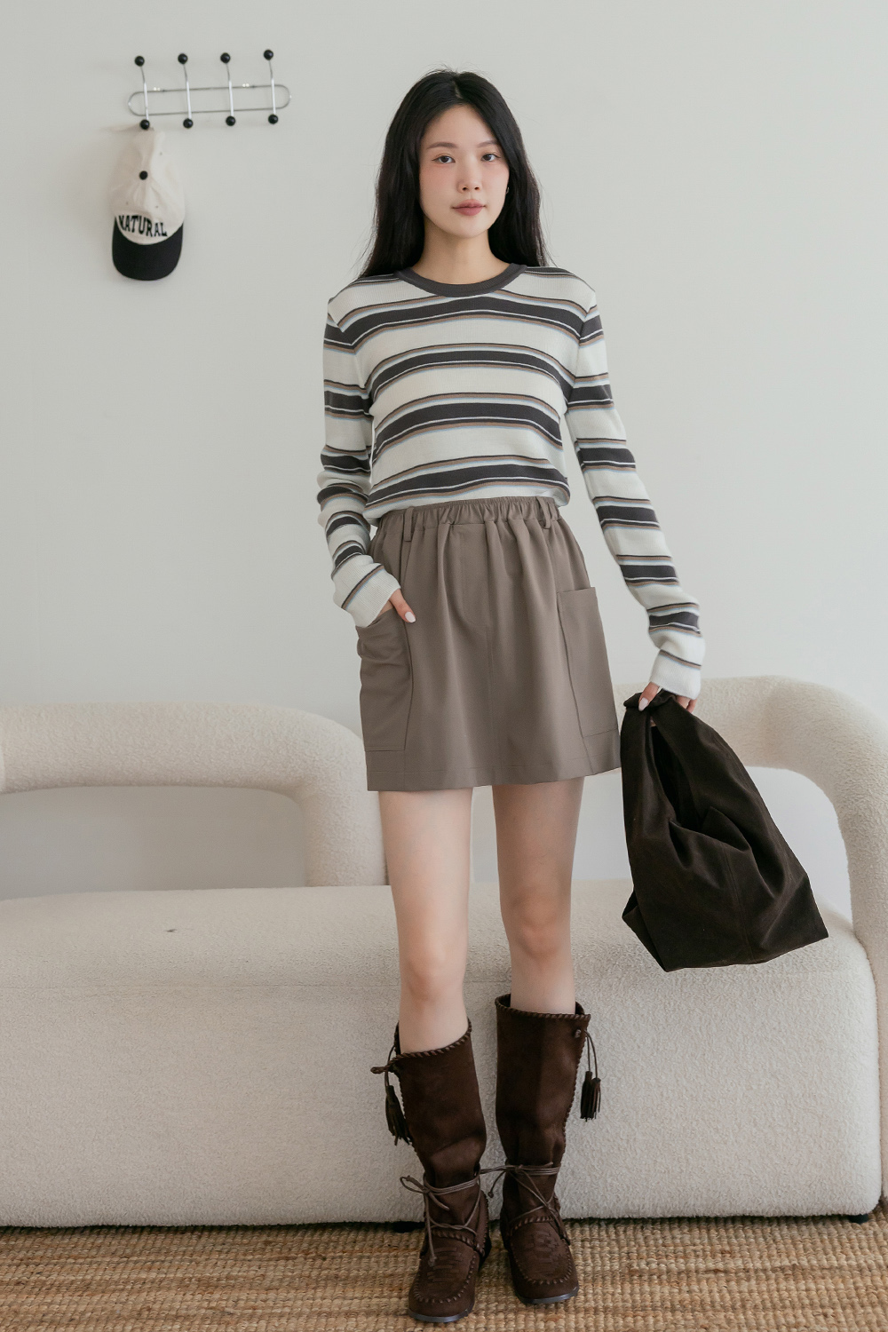 夕照協奏曲 橫條紋長袖針織衫