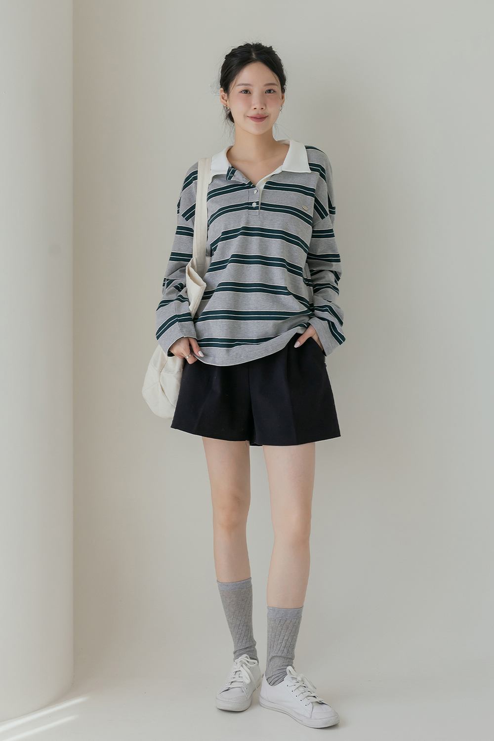 練習生 條紋寬鬆POLO衫