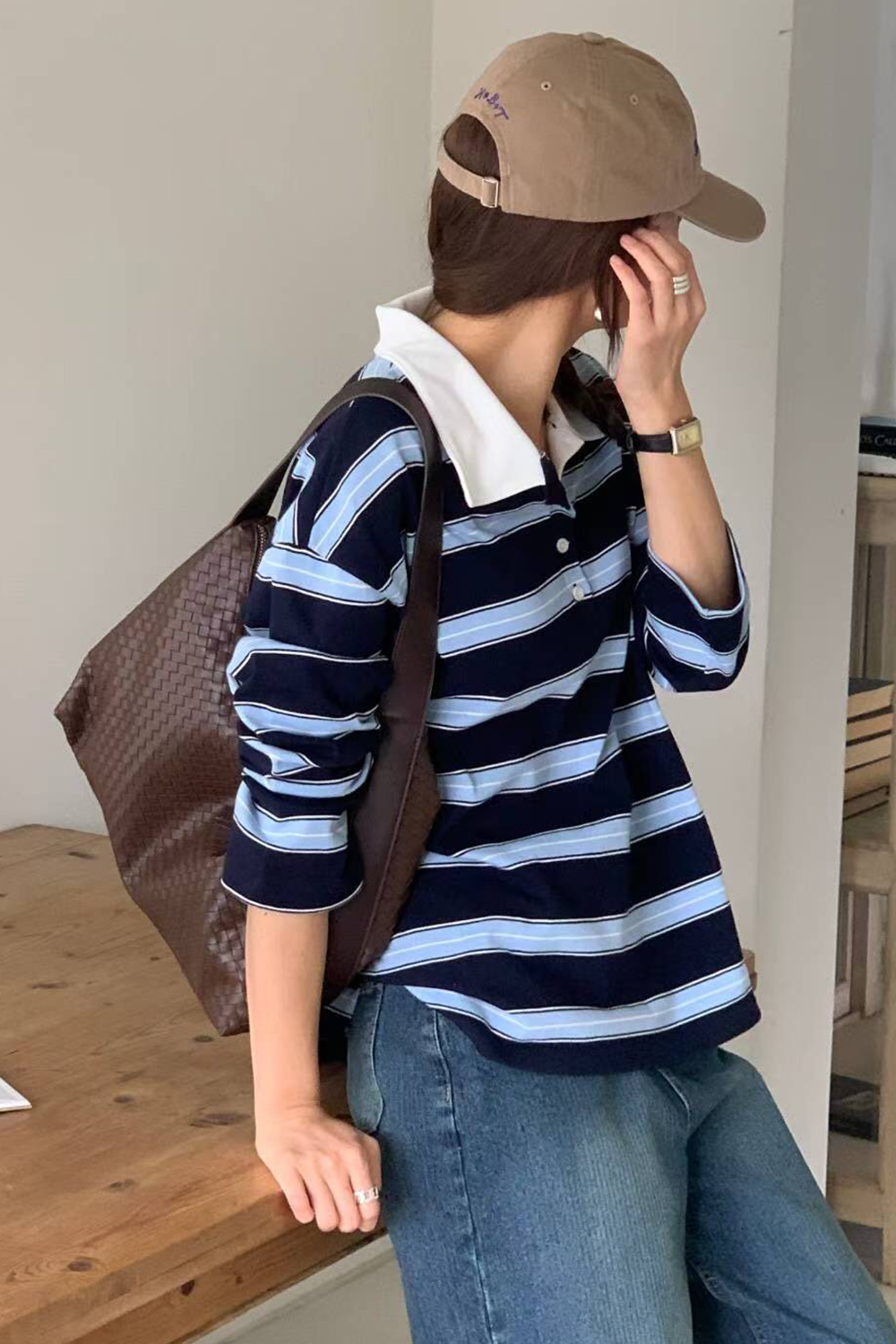 練習生 條紋寬鬆POLO衫