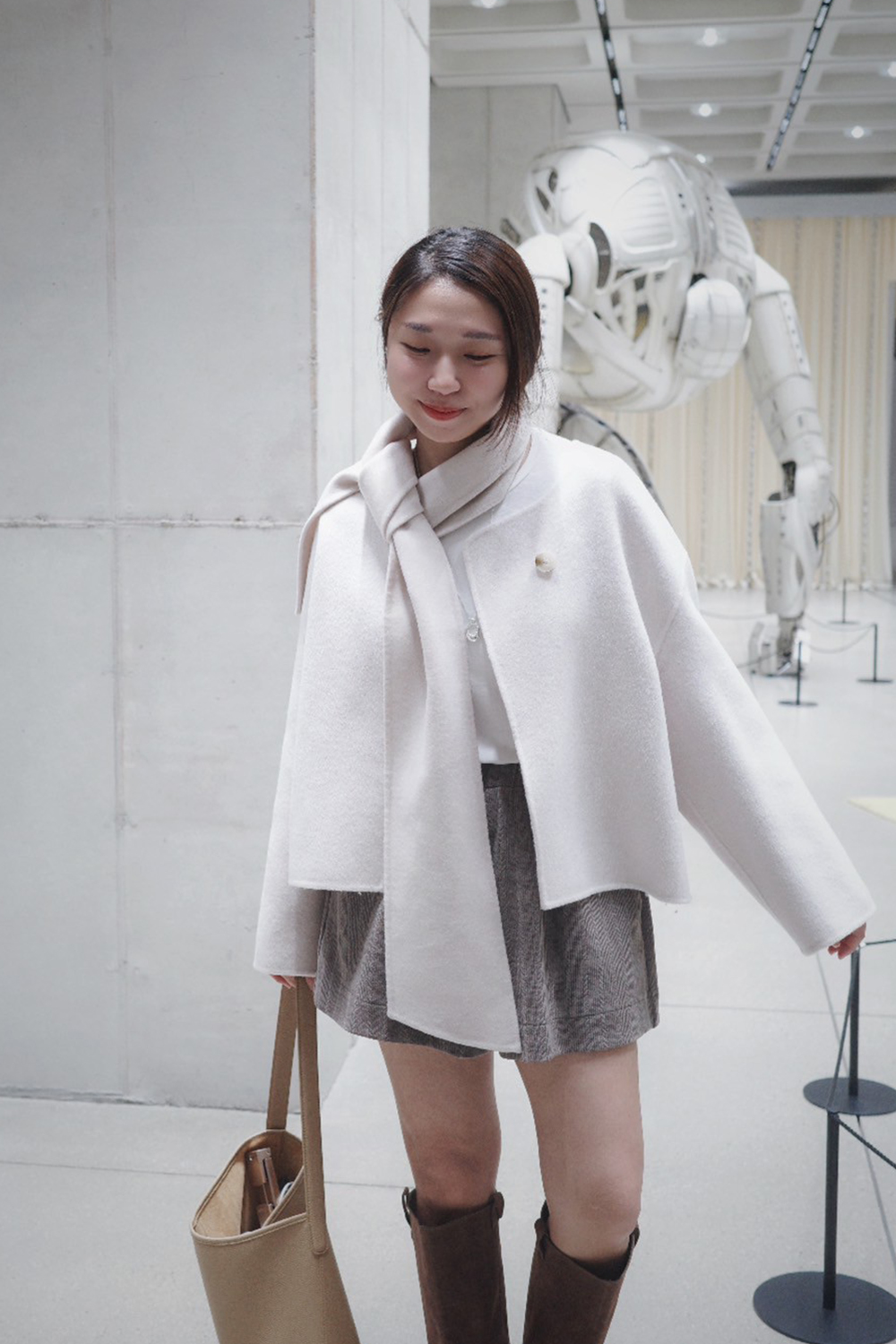 HEALER Made 香榭大道 100%羊毛無領單釦圍巾外套