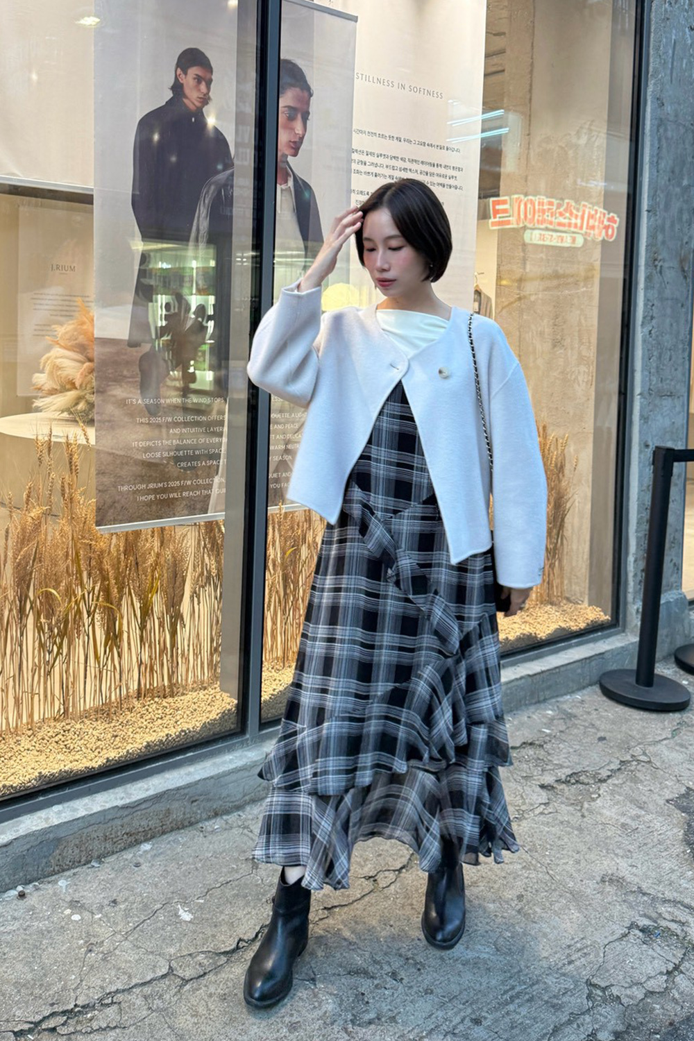 HEALER Made 香榭大道 100%羊毛無領單釦圍巾外套