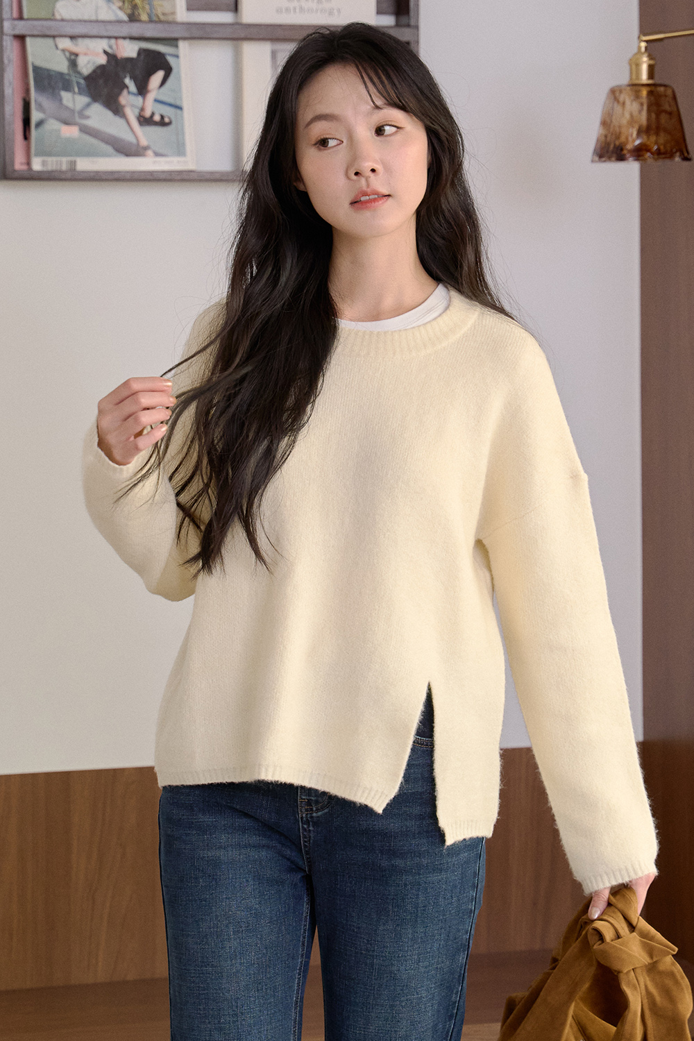 HEALER Made 告別55身 前開衩長版毛衣