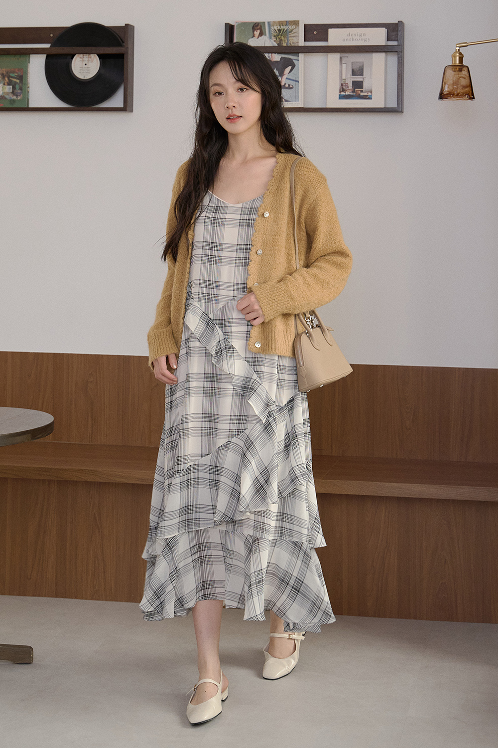 HEALER Made 旋轉木馬 格紋不規則雪紡細肩帶洋裝