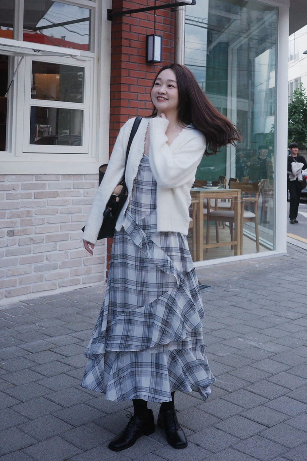 HEALER Made 旋轉木馬 格紋不規則雪紡細肩帶洋裝