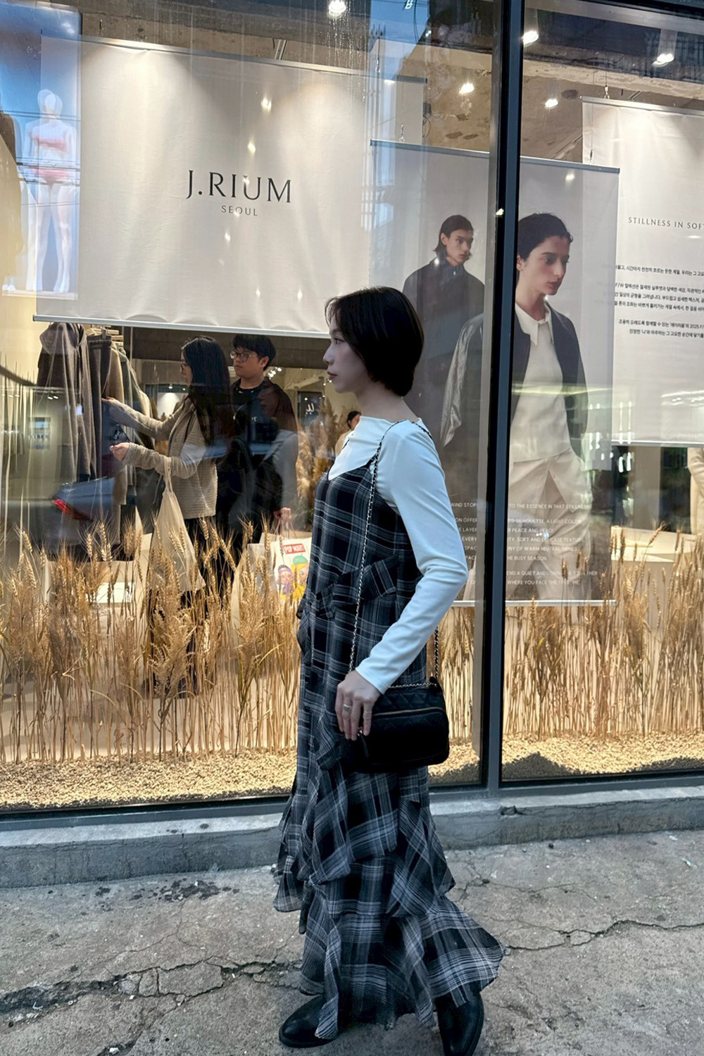 HEALER Made 旋轉木馬 格紋不規則雪紡細肩帶洋裝