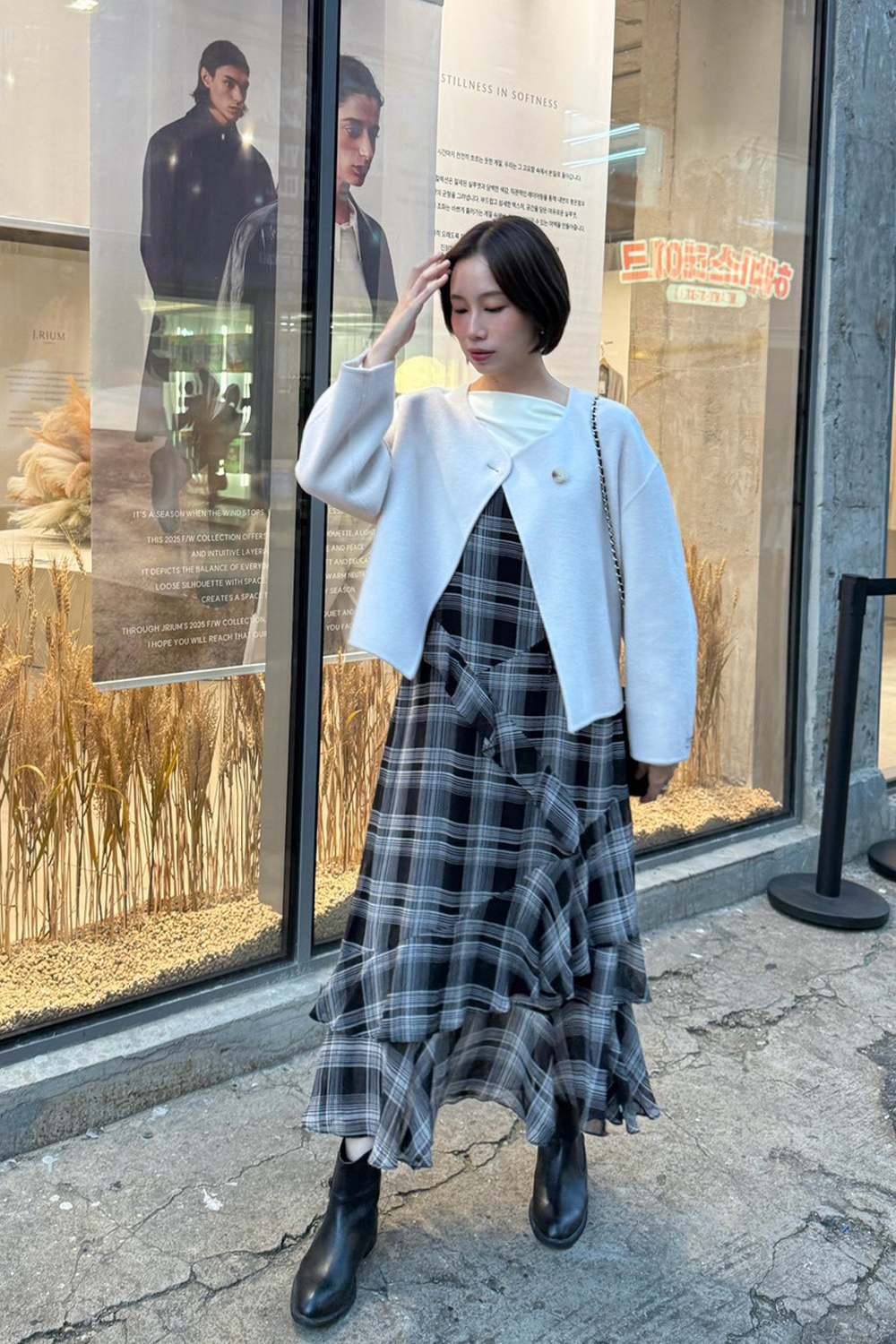 HEALER Made 旋轉木馬 格紋不規則雪紡細肩帶洋裝