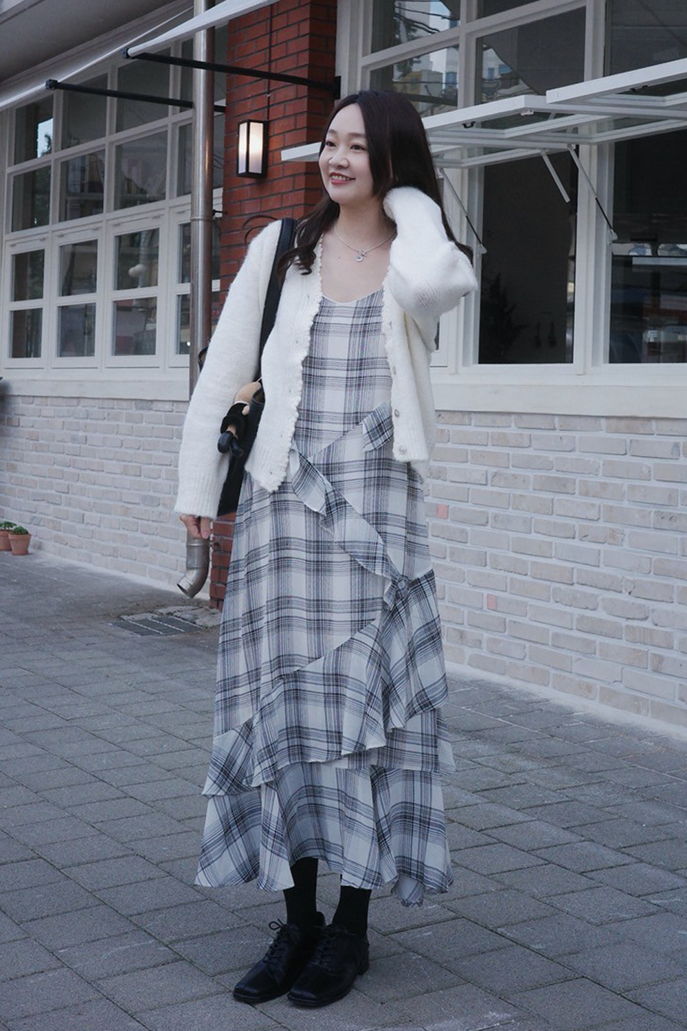 HEALER Made 旋轉木馬 格紋不規則雪紡細肩帶洋裝