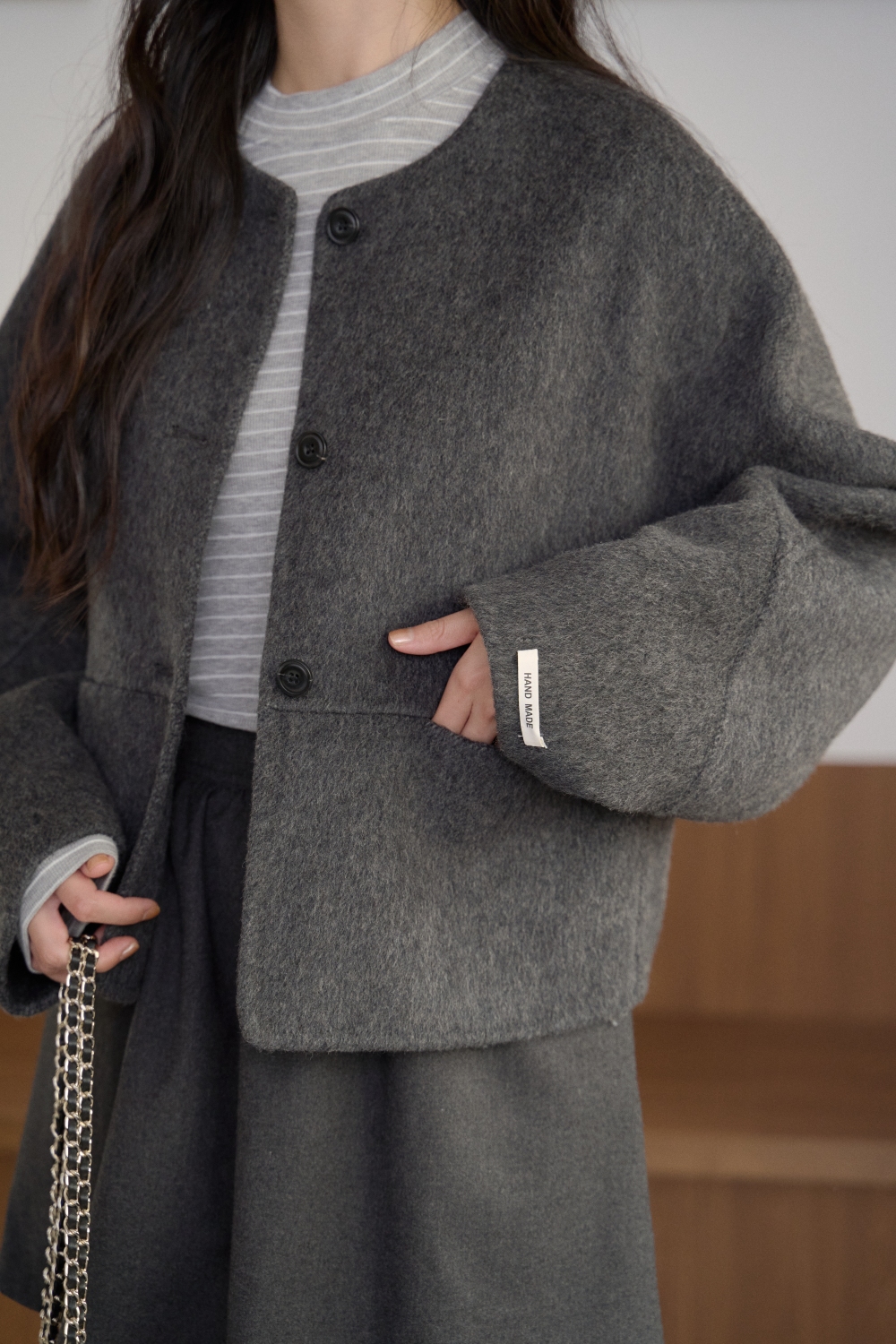 貴族的假日 無領剪接羊毛外套