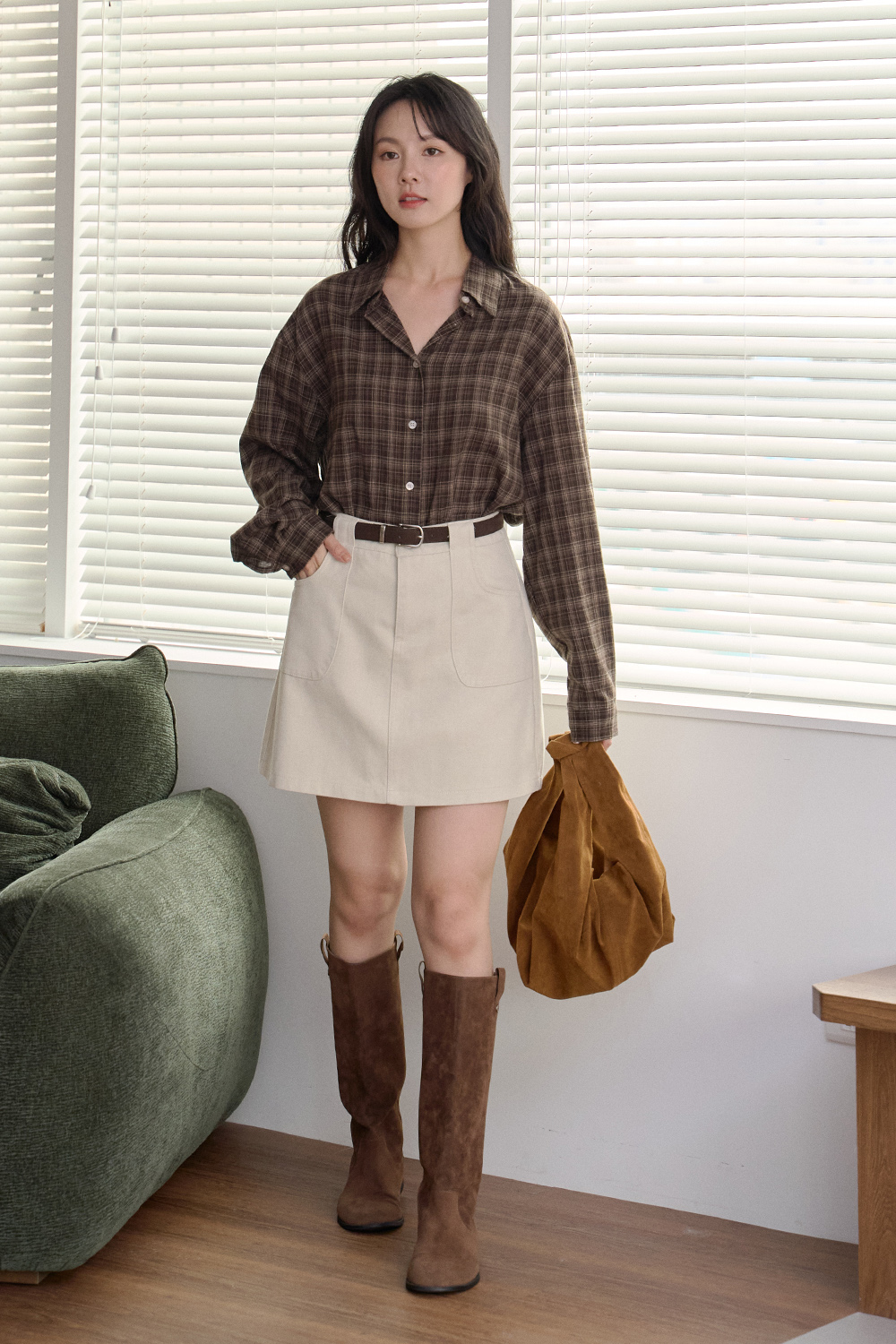 輕鬆收腰 洗水斜紋口袋短褲裙