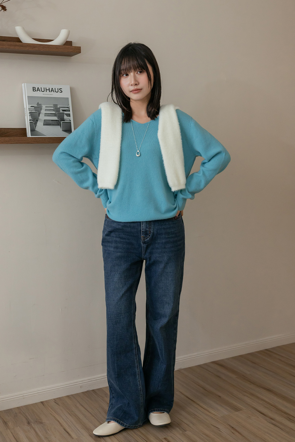 老朋友 親膚V領羊毛針織衫