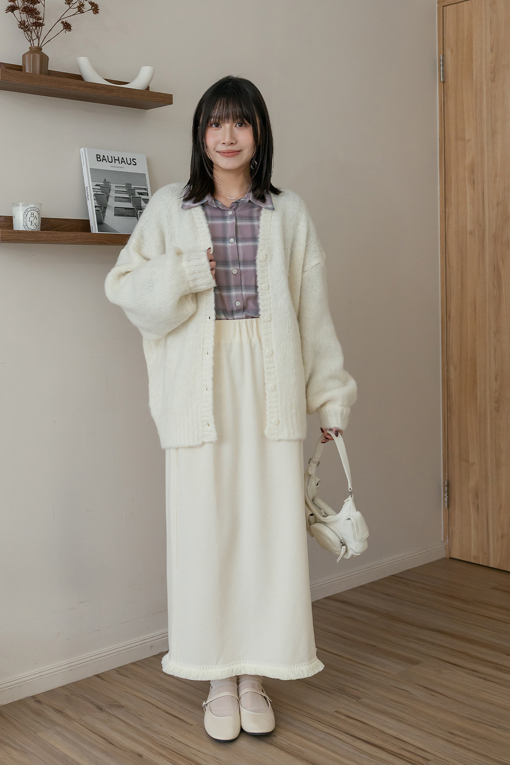 泡泡糖 磨毛寬鬆格紋襯衫