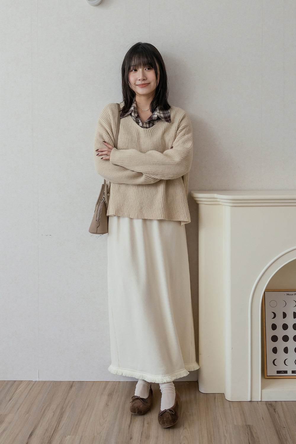 偵探小姐 雙口袋磨毛短版格紋襯衫