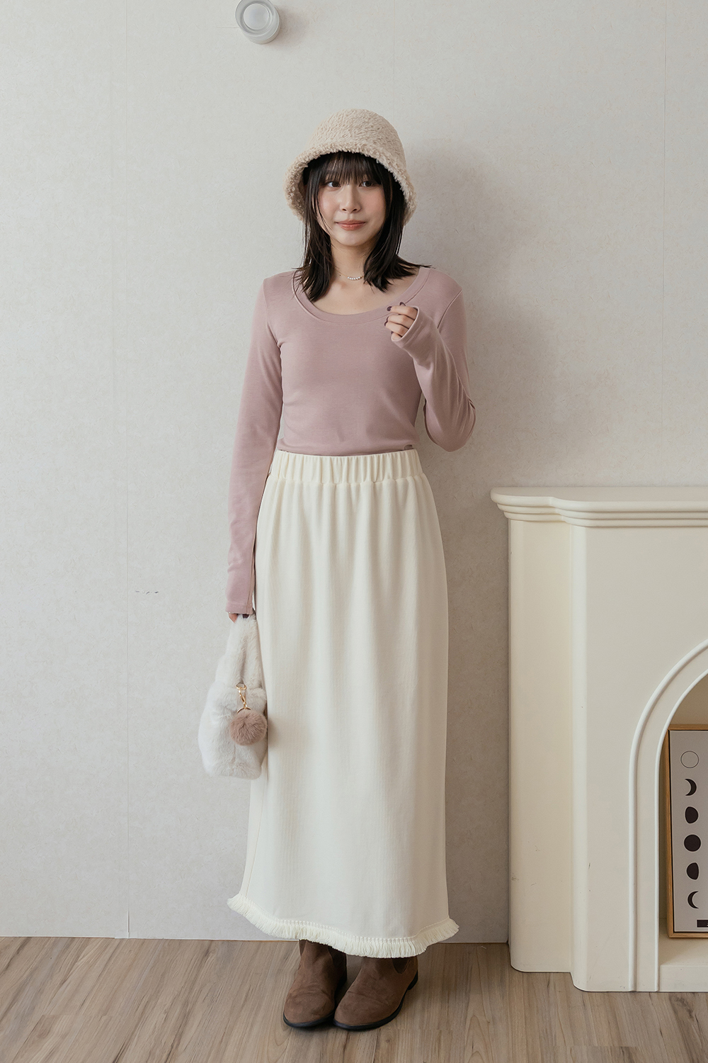 暖陽 大圓領磨毛合身長袖T