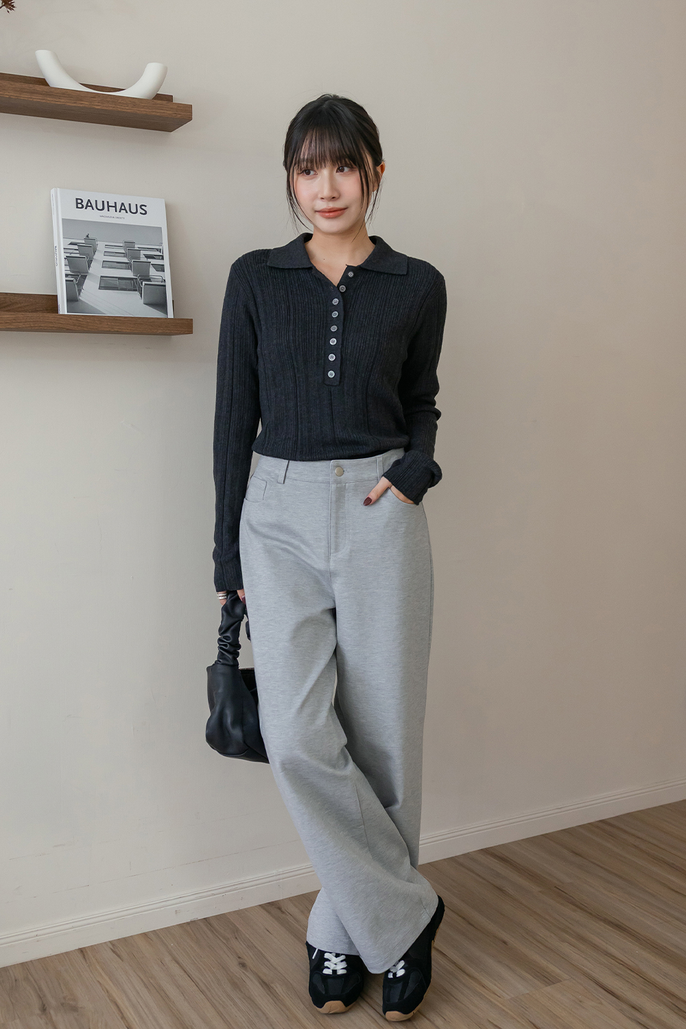 顯瘦前段班  細坑條翻領針織衫